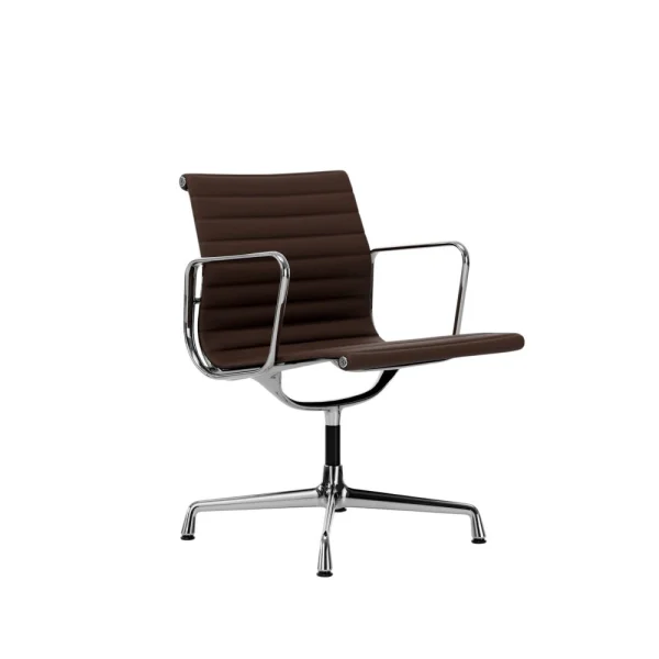 Vitra Aluminium Chair EA 108 - gepolijst - Leder - kastanje - Glijders voor harde vloer