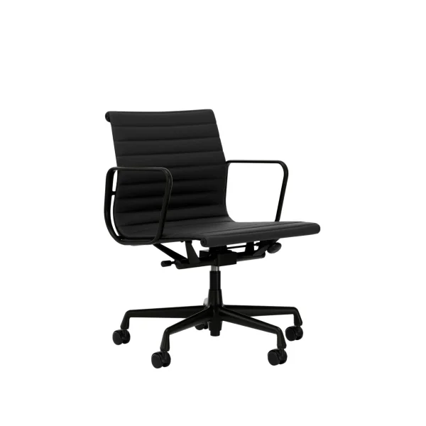 Vitra Aluminium Chair EA 117 - diepzwart - Leder Premium F/Plano - asfalt/donkergrijs - Wieltjes voor tapijt