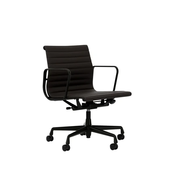 Vitra Aluminium Chair EA 117 - diepzwart - Leder Premium F/Plano - chocolade/bruin - Wieltjes voor tapijt