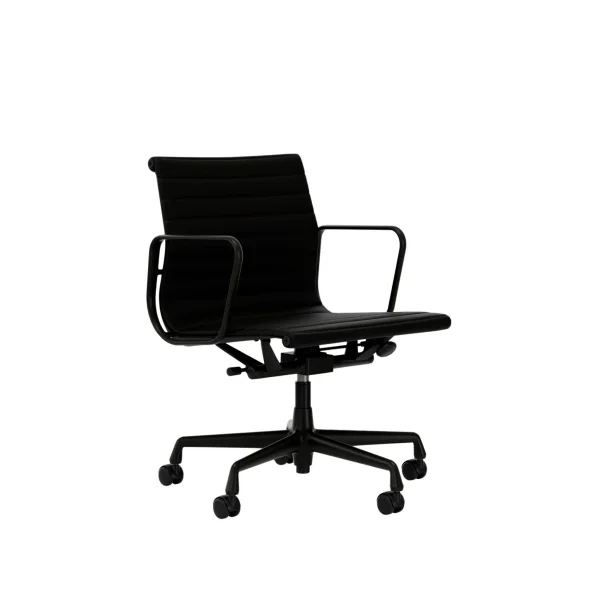 Vitra Aluminium Chair EA 117 - diepzwart - Leder Premium F/Plano - nero/nero - Wieltjes voor tapijt