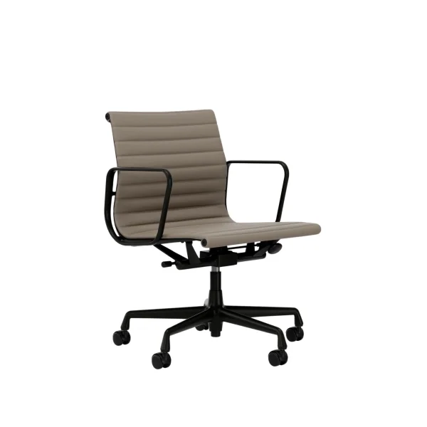 Vitra Aluminium Chair EA 117 - diepzwart - Leder Premium F/Plano - snow/wit - Wieltjes voor tapijt