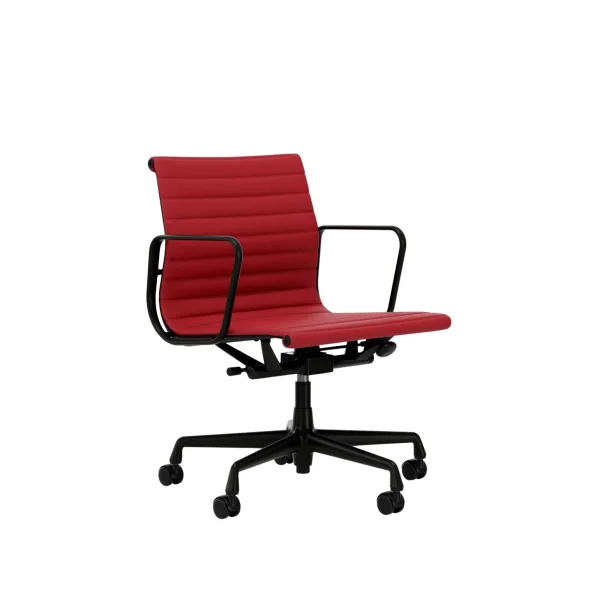 Vitra Aluminium Chair EA 117 - diepzwart - Leder Premium F/Plano - zand/coffee - Wieltjes voor tapijt