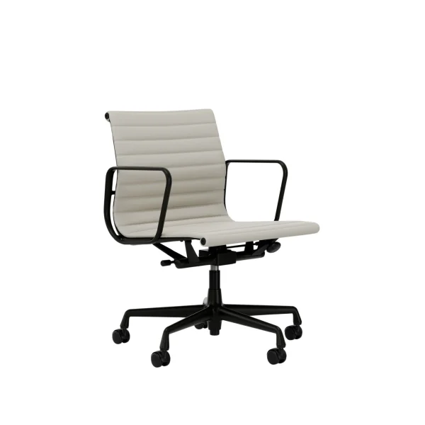 Vitra Aluminium Chair EA 117 - diepzwart - Leder/Plano - snow/wit - Wieltjes voor harde bodems