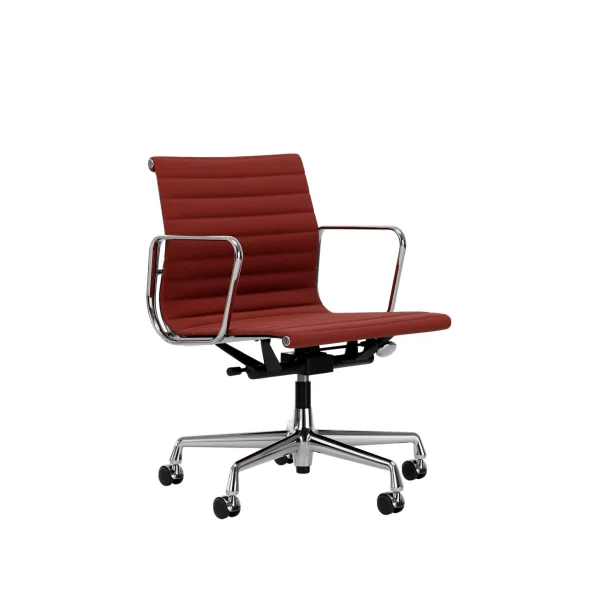 Vitra Aluminium Chair EA 117 - gepolijst - Hopsak - rood/cognac - Wieltjes voor harde bodems