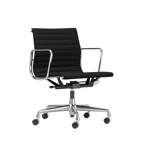 Vitra Aluminium Chair EA 117 - gepolijst - Hopsak - zwart - Wieltjes voor harde bodems