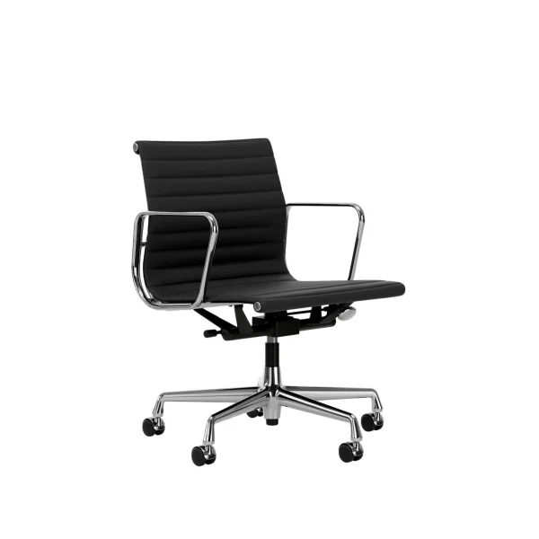 Vitra Aluminium Chair EA 117 - gepolijst - Leder Premium F/Plano - asfalt/donkergrijs - Wieltjes voor harde bodems