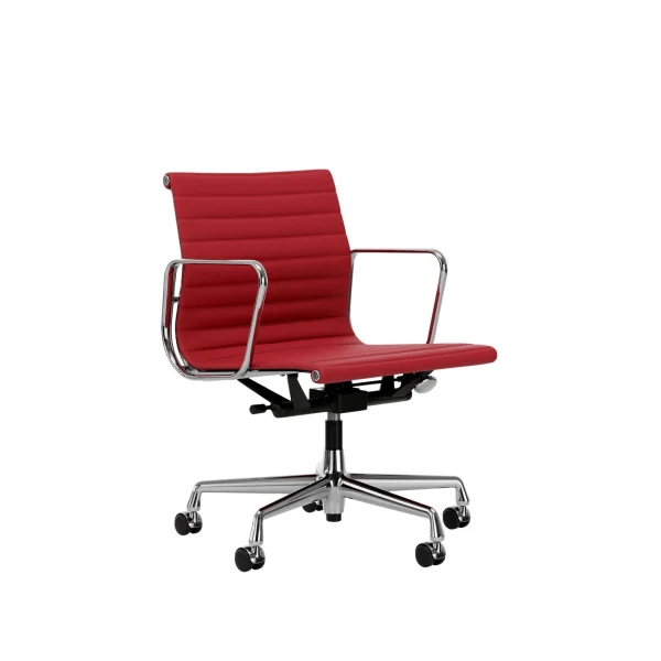 Vitra Aluminium Chair EA 117 - gepolijst - Leder Premium F/Plano - red stone/rood-cognac - Wieltjes voor tapijt