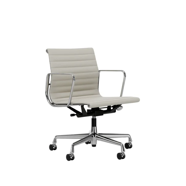 Vitra Aluminium Chair EA 117 - gepolijst - Leder Premium F/Plano - snow/wit - Wieltjes voor harde bodems