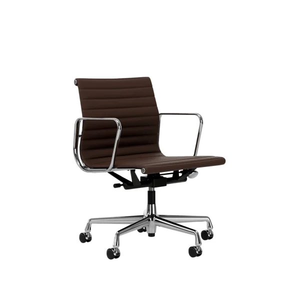 Vitra Aluminium Chair EA 117 - gepolijst - Leder/Plano - kastanje/bruin - Wieltjes voor harde bodems