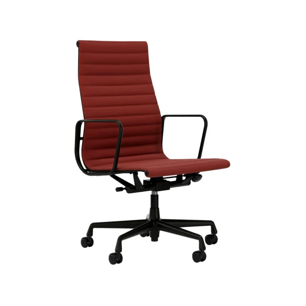 Vitra Aluminium Chair EA 119 - diepzwart - Hopsak - rood/cognac - Wieltjes voor harde bodems