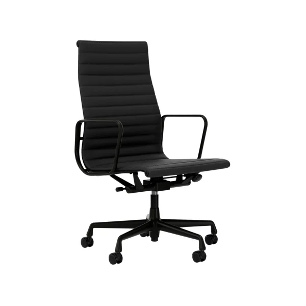 Vitra Aluminium Chair EA 119 - diepzwart - Leder Premium F/Plano - asfalt/donkergrijs - Wieltjes voor harde bodems