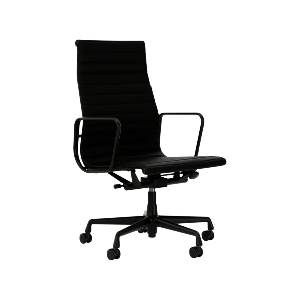 Vitra Aluminium Chair EA 119 - diepzwart - Leder Premium F/Plano - nero/nero - Wieltjes voor harde bodems