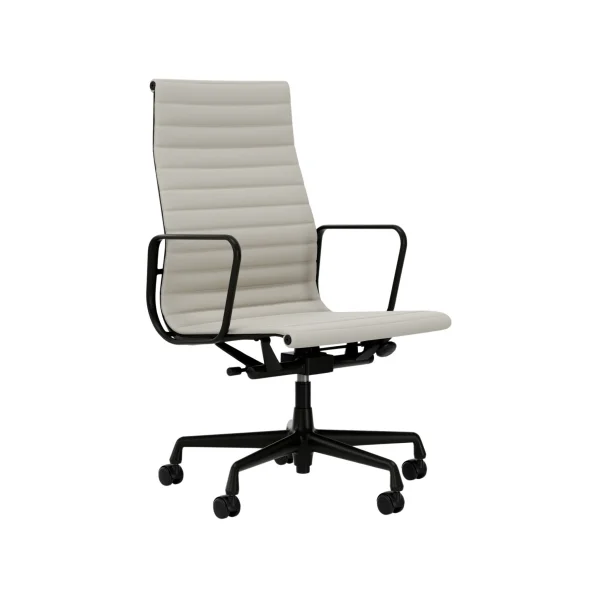 Vitra Aluminium Chair EA 119 - diepzwart - Leder Premium F/Plano - snow/wit - Wieltjes voor harde bodems