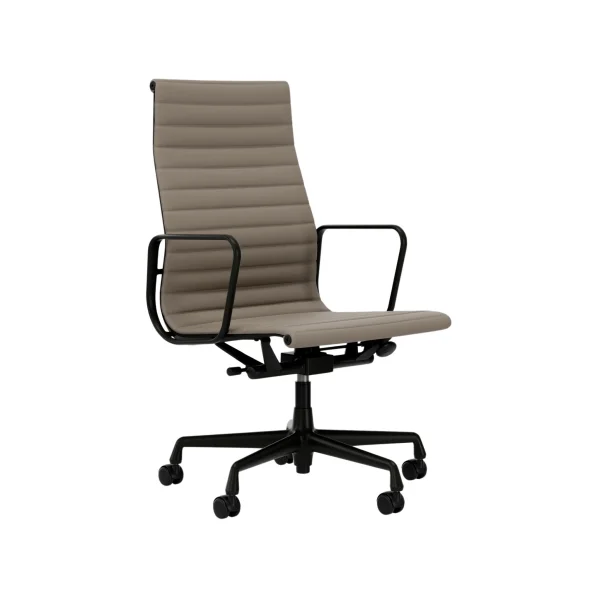 Vitra Aluminium Chair EA 119 - diepzwart - Leder Premium F/Plano - zand/coffee - Wieltjes voor harde bodems