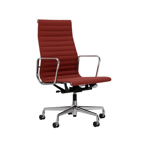 Vitra Aluminium Chair EA 119 - gepolijst - Hopsak - rood/cognac - Wieltjes voor harde bodems