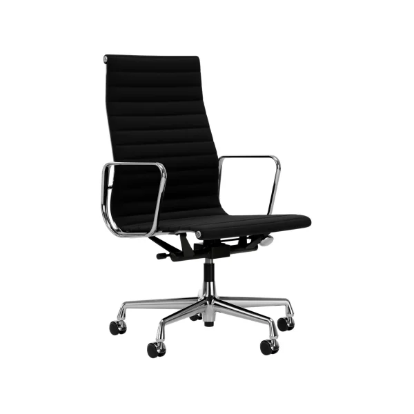 Vitra Aluminium Chair EA 119 - gepolijst - Hopsak - zwart - Wieltjes voor harde bodems