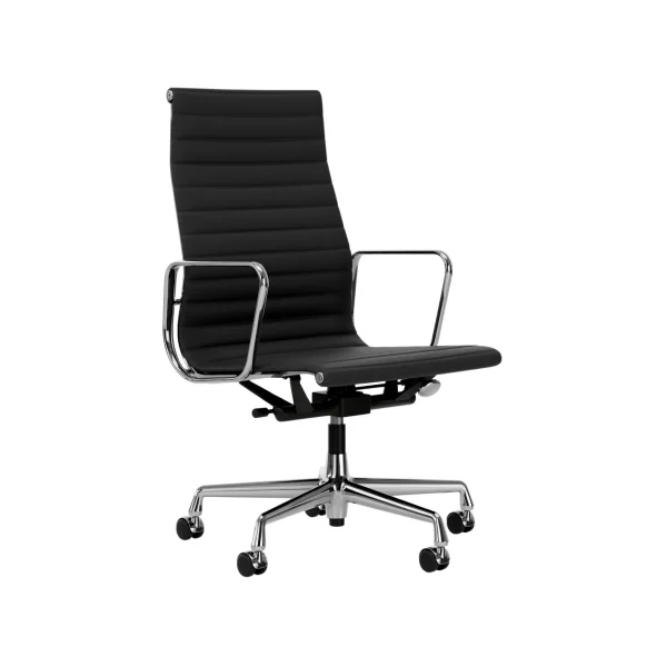 Vitra Aluminium Chair EA 119 - gepolijst - Leder Premium F/Plano - asfalt/donkergrijs - Wieltjes voor harde bodems