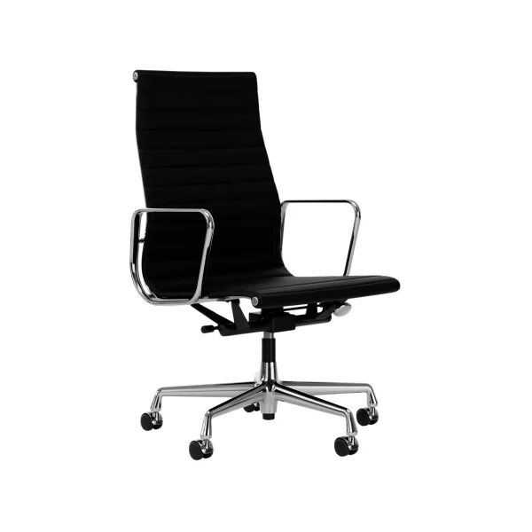 Vitra Aluminium Chair EA 119 - gepolijst - Leder Premium F/Plano - nero/nero - Wieltjes voor harde bodems