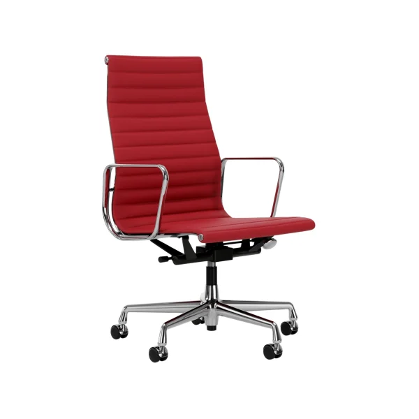 Vitra Aluminium Chair EA 119 - gepolijst - Leder Premium F/Plano - red stone/rood-cognac - Wieltjes voor harde bodems