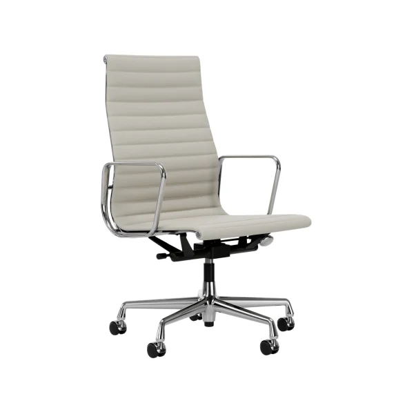 Vitra Aluminium Chair EA 119 - gepolijst - Leder Premium F/Plano - snow/wit - Wieltjes voor harde bodems