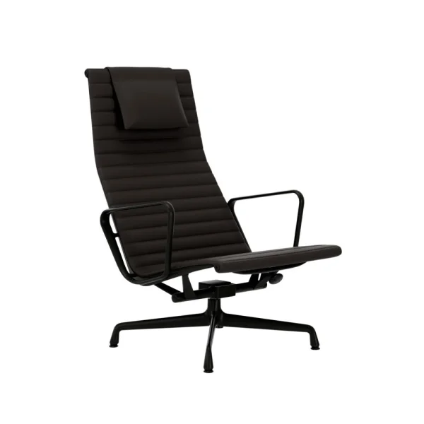 Vitra Aluminium Chair EA 124 - diepzwart - Leder - chocolade