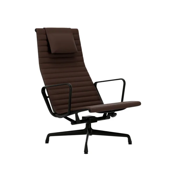 Vitra Aluminium Chair EA 124 - diepzwart - Leder - kastanje