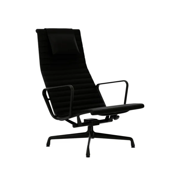 Vitra Aluminium Chair EA 124 - diepzwart - Leder nero