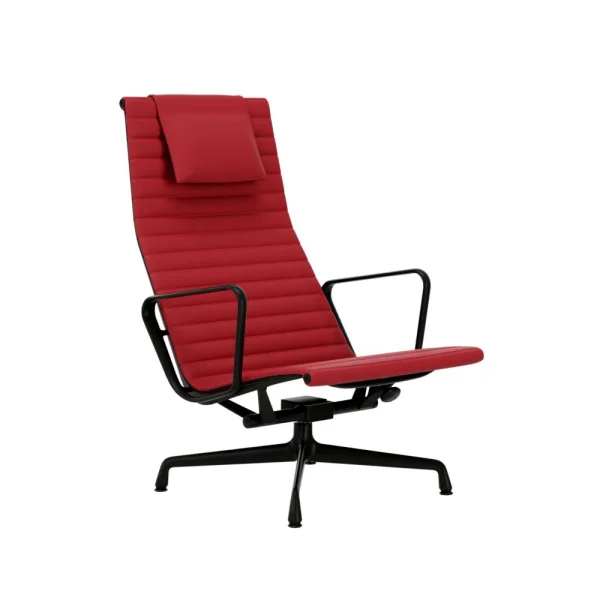 Vitra Aluminium Chair EA 124 - diepzwart - Leder - rood