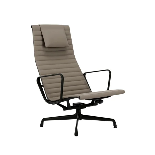 Vitra Aluminium Chair EA 124 - diepzwart - Leder - zand