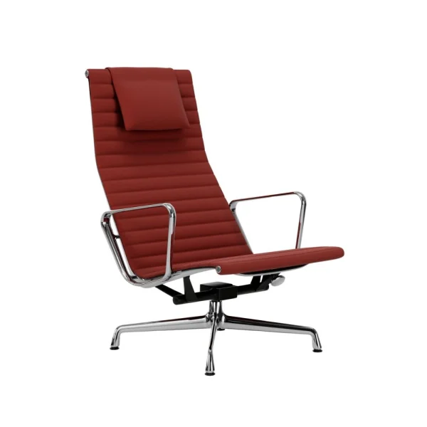 Vitra Aluminium Chair EA 124 - gepolijst - Hopsak - rood/cognac