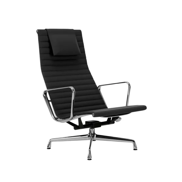 Vitra Aluminium Chair EA 124 - gepolijst - Leder - asfalt