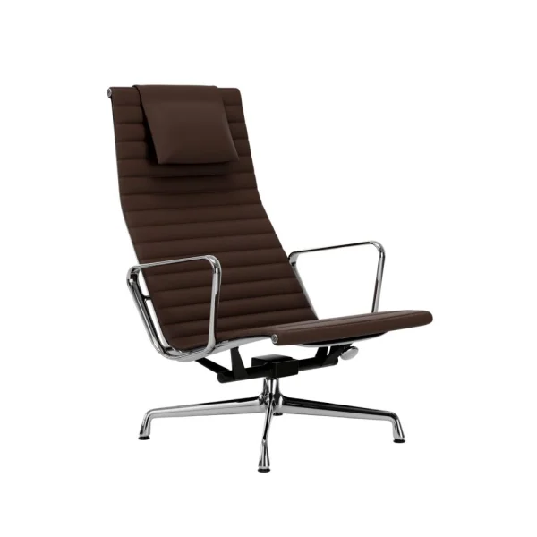 Vitra Aluminium Chair EA 124 - gepolijst - Leder - kastanje