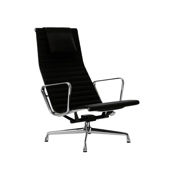 Vitra Aluminium Chair EA 124 - gepolijst - Leder nero