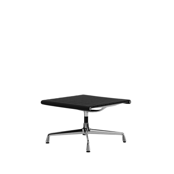 Vitra Aluminium Chair - EA 125 - Kruk - gepolijst - Leder nero