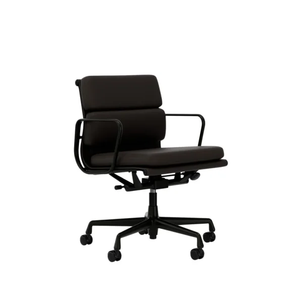 Vitra Aluminium Chair - Soft Pad - EA 217 - diepzwart - Leder Premium F/Plano - chocolade/bruin - Wieltjes voor harde bodems