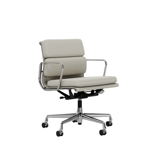 Vitra Aluminium Chair - Soft Pad - EA 217 - gepolijst - Leder Premium F/Plano - snow/wit - Wieltjes voor harde bodems