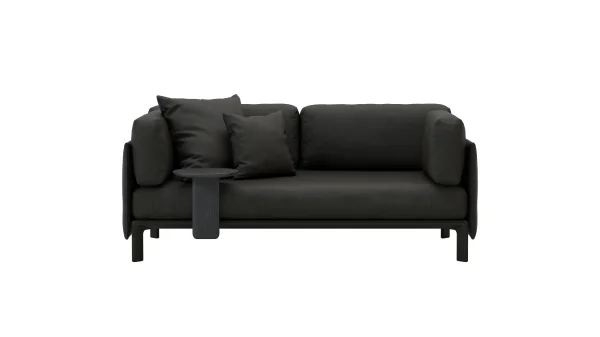 Vitra Anagram 2-zitsbank - basic dark gepoedercoat - LaserRE 03 dark carbon - met decoratiekussen / aanbouwtafel