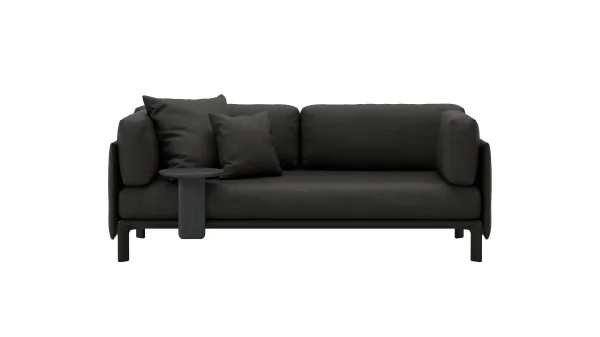 Vitra Anagram 3-zitsbank - basic dark gepoedercoat - LaserRE 03 dark carbon - met decoratiekussen / aanbouwtafel