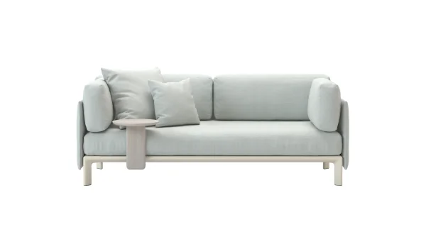 Vitra Anagram 3-zitsbank - met decoratiekussen / aanbouwtafel - LaserRE 65 eisblau/crème - krijt gepoedercoat