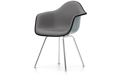 Vitra DAX met volledige stoffering - ijsgrijs RE - Hopsak - zwart - Leer wit