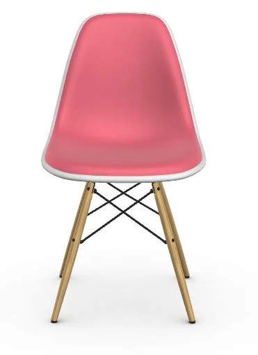 Vitra DSW met volledige stoffering - zachtroze RE - gelige esdoorn - Hopsak - pink/poppy red - Leer zwart