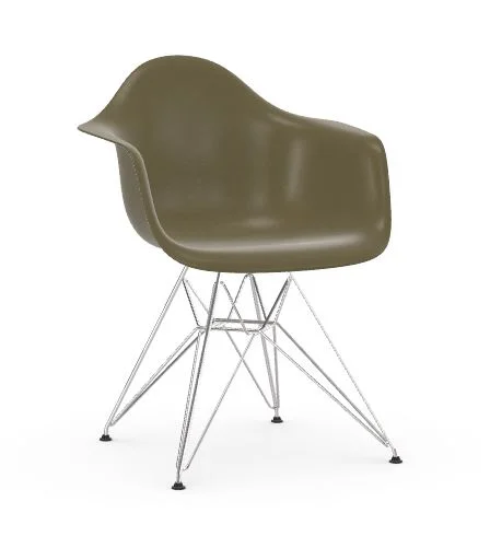 Vitra Eames Fiberglass Chair DAR - Raw Umber - glanzend chroom