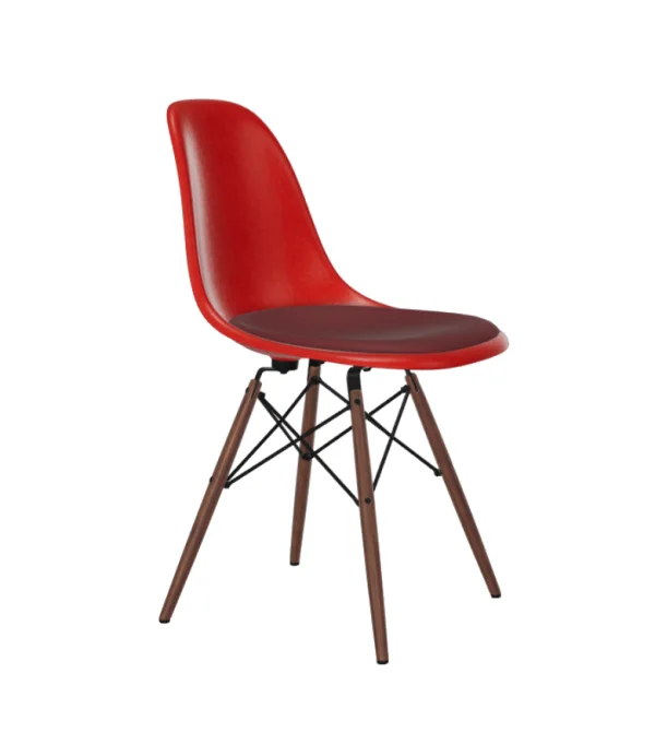 Vitra Eames Fiberglass Side Chair DSW met zitbekleding - Classic Red - donkere esdoorn - Hopsak - rood/moorbruin