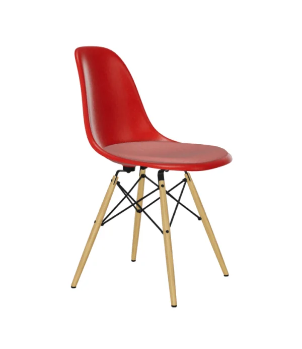 Vitra Eames Fiberglass Side Chair DSW met zitbekleding - Classic Red - gelige esdoorn - Hopsak - poppy red/ivoor