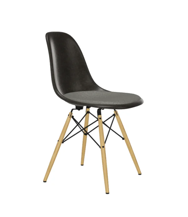 Vitra Eames Fiberglass Side Chair DSW met zitbekleding - Elephant Hide Grey - gelige esdoorn - Hopsak - nero/ivoorkleur