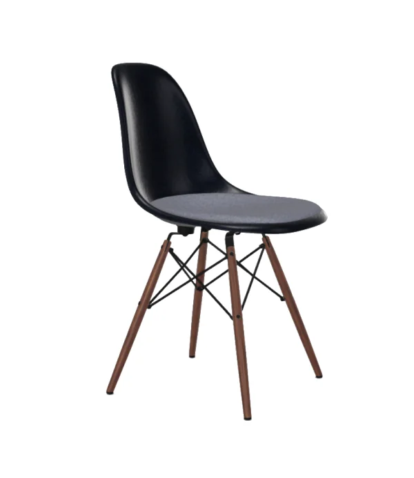 Vitra Eames Fiberglass Side Chair DSW met zitbekleding - Navy Blue - donkere esdoorn - Hopsak - donkerblauw/ivoor