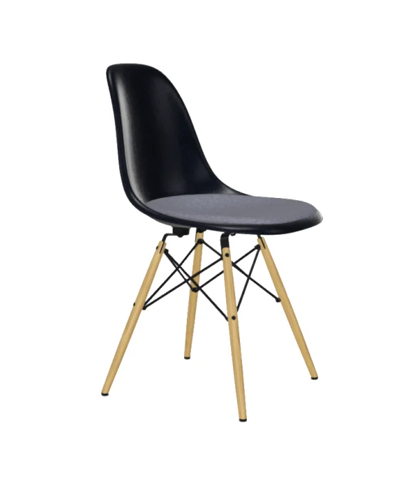 Vitra Eames Fiberglass Side Chair DSW met zitbekleding - Navy Blue - gelige esdoorn - Hopsak - donkerblauw/ivoor