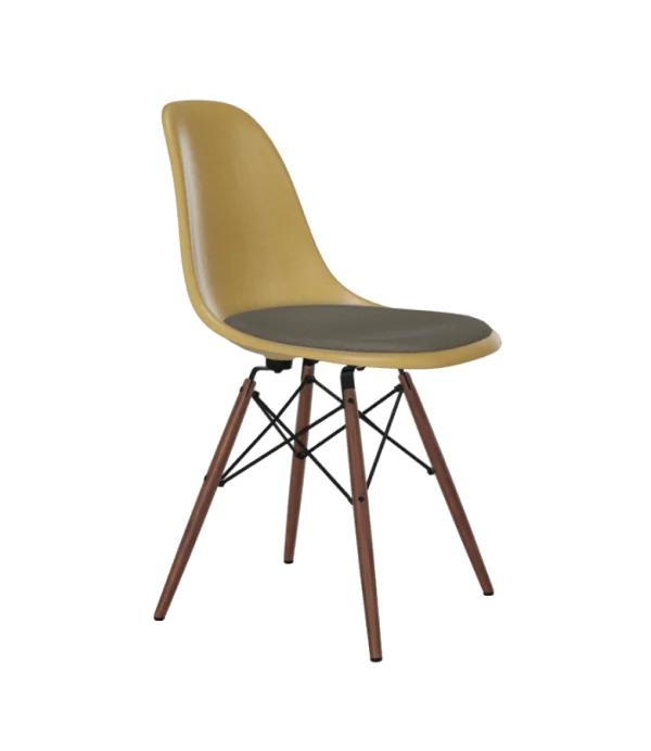 Vitra Eames Fiberglass Side Chair DSW met zitbekleding - Ochre Light - donkere esdoorn - Hopsak - warmgrey/moorbruin