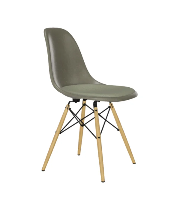 Vitra Eames Fiberglass Side Chair DSW met zitbekleding - Raw Umber - gelige esdoorn - Hopsak - ivoor/forest