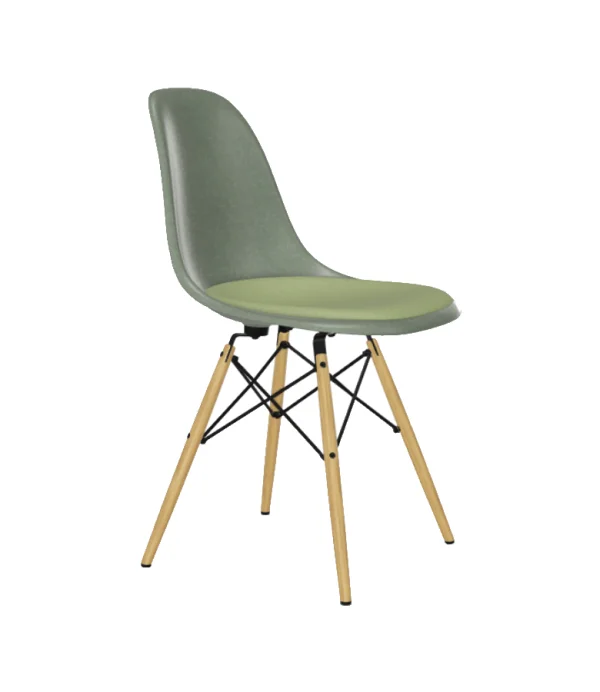 Vitra Eames Fiberglass Side Chair DSW met zitbekleding - Sea Foam Green - gelige esdoorn - Hopsak - grasgroen/ivoor